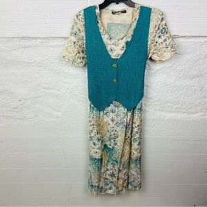 vintage absolutely 1990s-style cottagecore grunge midi dress with layered vest